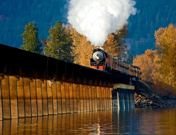 Steam Locomotive on Bridge out of Sandpoint