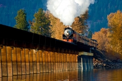 Steam Locomotive on Bridge out of Sandpoint